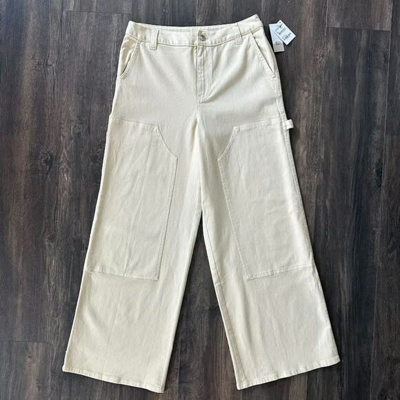 bp Denim - NWT BP Beige Carpenter Pants Cargo Double Knee Cream Wide Leg Women's Size 10